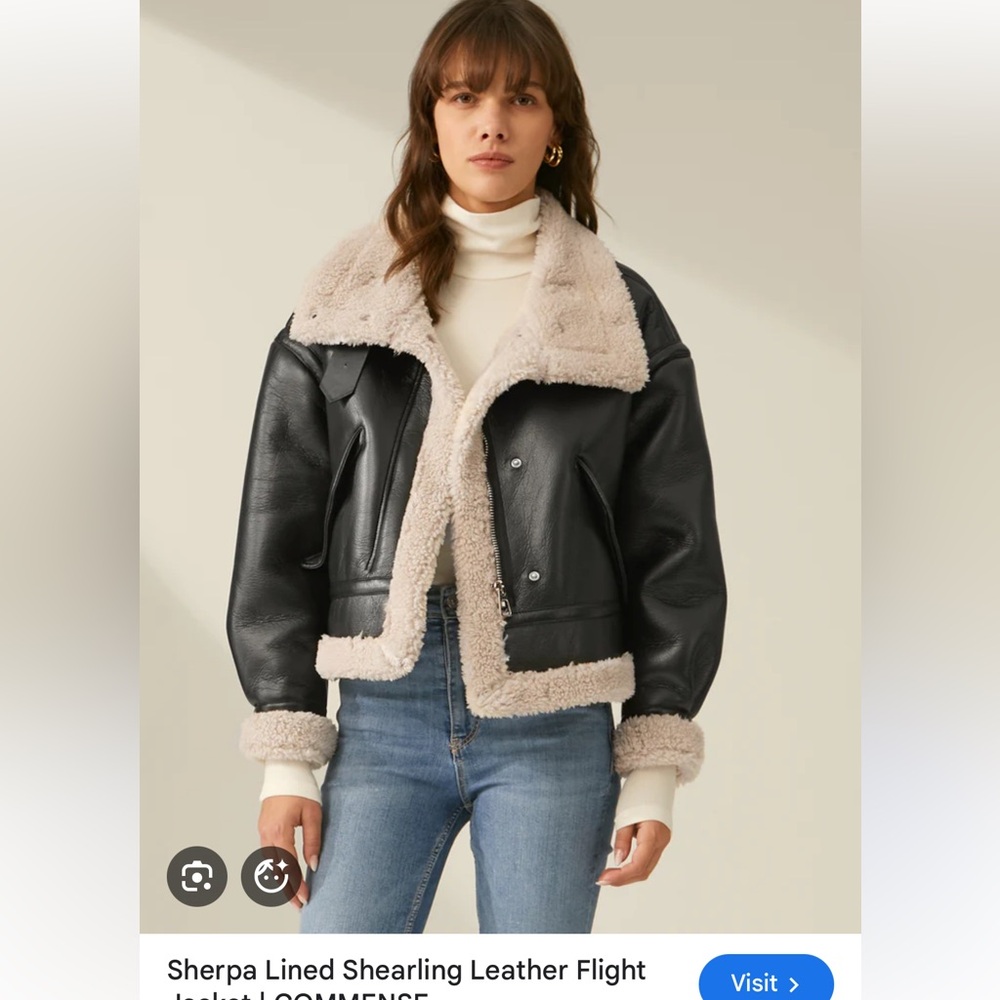 Commense Black and Cream Sherpa lined flight  Jacket size m sold out!
